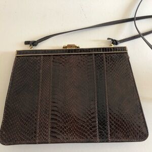Vintage 1950s reptile skin leather brown handbag purse